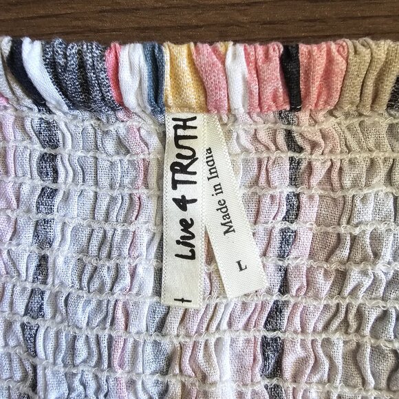 Live 4 Truth Cotton Linen Blend Striped Off-Shoulder Blouse Crop Top, L - Picture 7 of 9